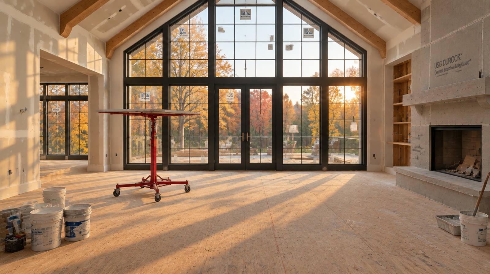 Addition with drywall and windows installed, visualization