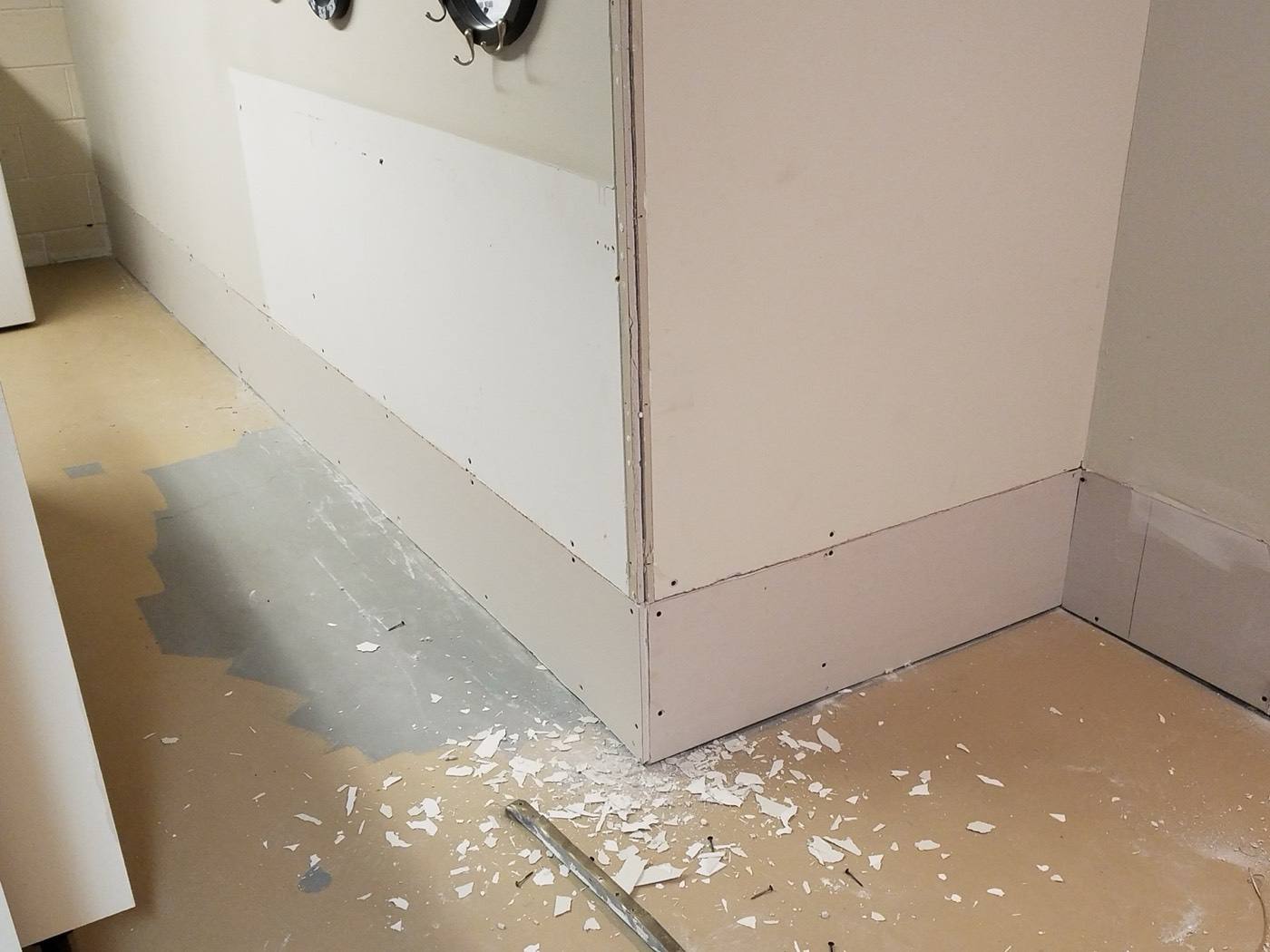 New drywall panels installed