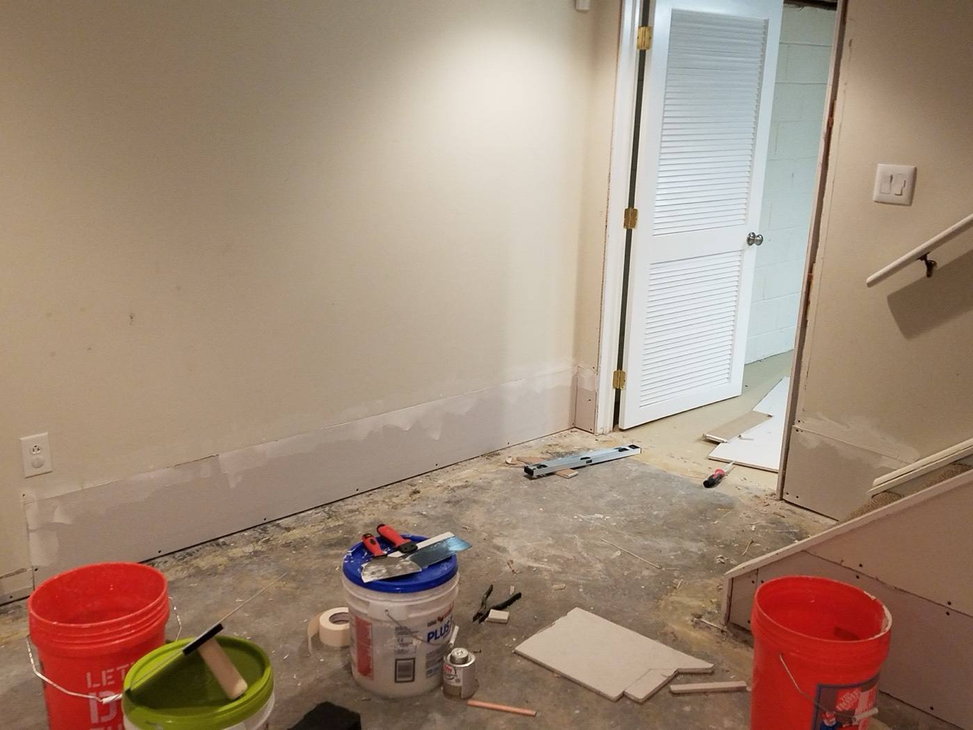 Drywall patched and spackled before painting
