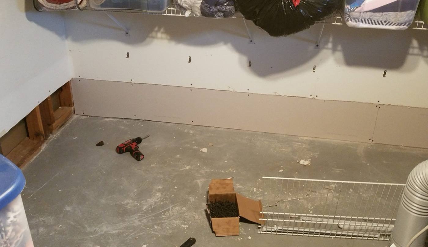 Room with drywall repairs needed