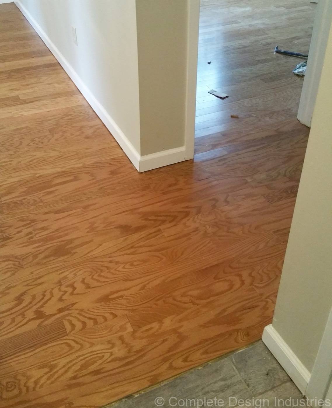 New natural oak hardwood through a hallway