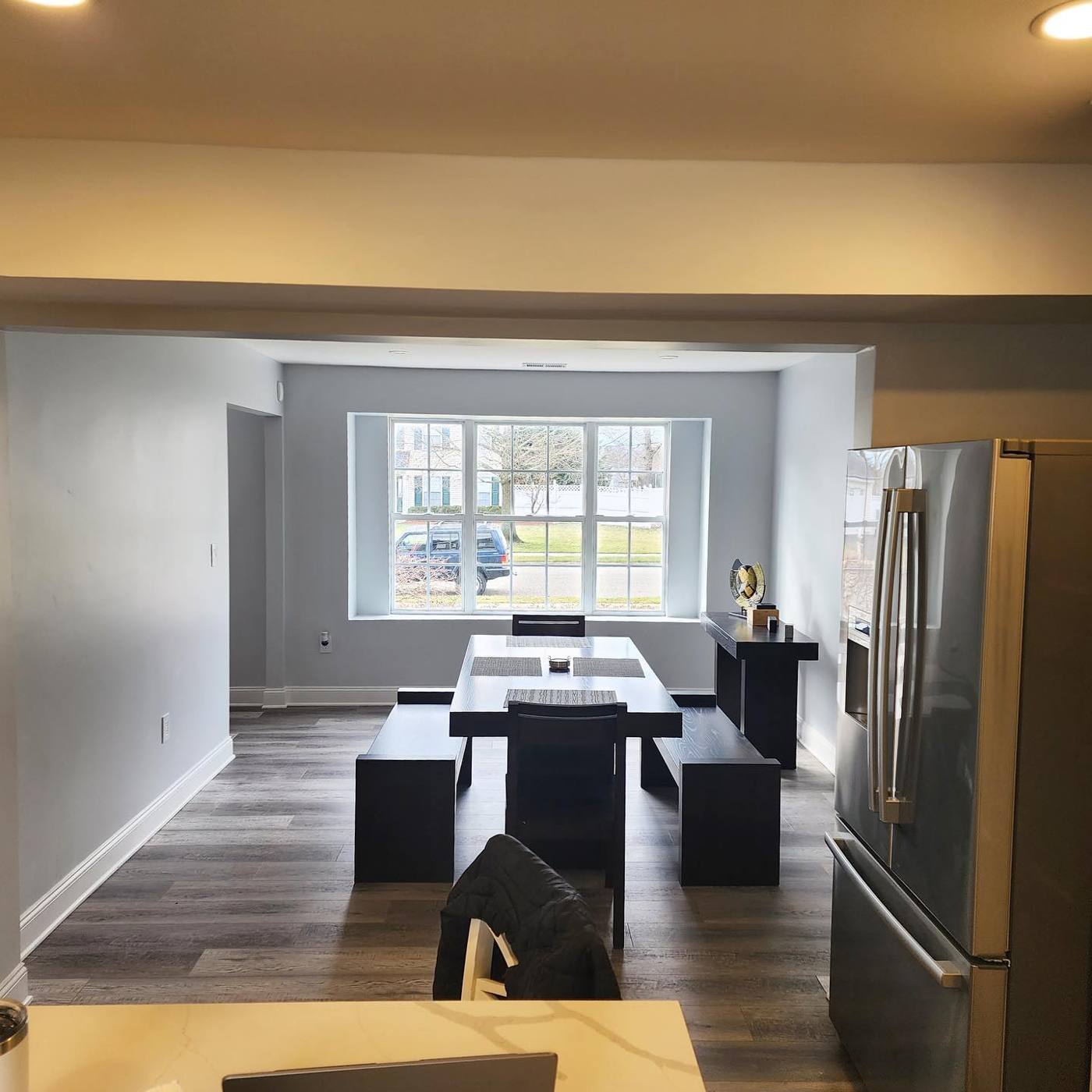Open-concept dining area after the wall came out