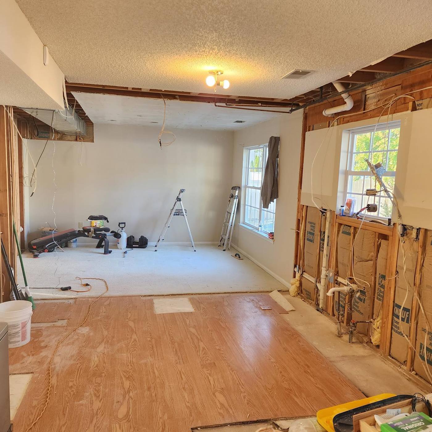 Wall removed and beam installed to open the kitchen